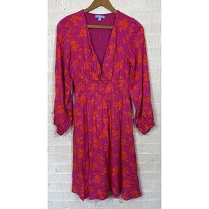 Draper James RSVP Womens Midi Fit & Flare Dress Pink Orange Floral Size S V Neck